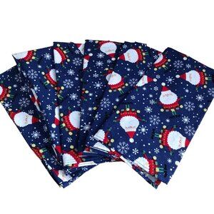Christmas Holiday Metallic Blue Red Santa Dinner Napkins Set of 6 - NEW